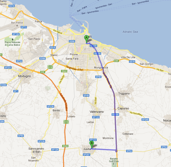 Itinerario da Stazione Bari
